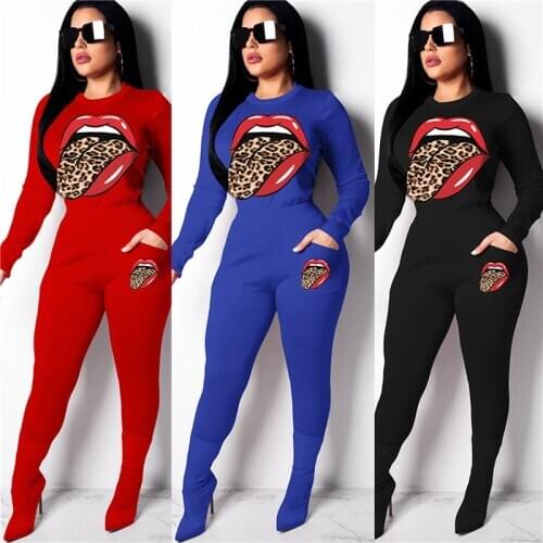 2020 Women Two Piece Set Top and Pants Strech Skinny Mouth Print Active Wear Casual Outfit Macthing Sets Wholesale Dropshipping