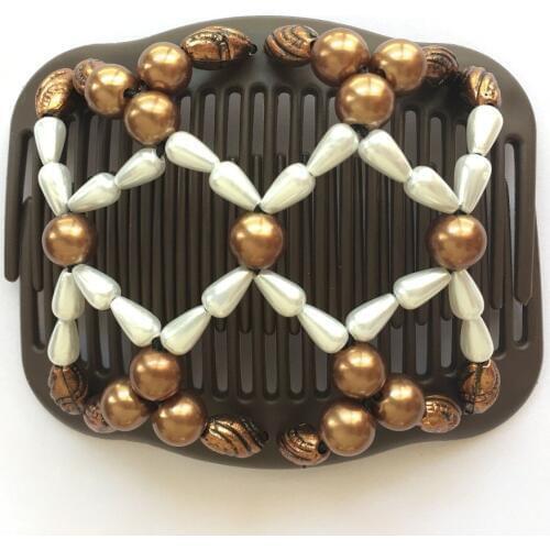 100pcs / lot coffee and pearl shining Lady beautiful Beaded Magic Strecthy Hair Combs