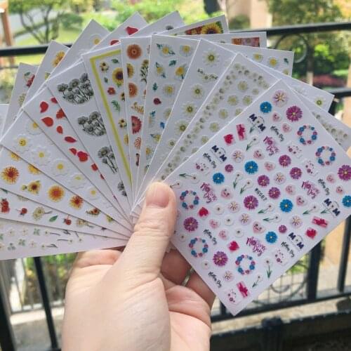 12pcs (CA+XF Serie 12Type ) Flower 3D Nail Stickers Decals Daisy leaves Flowers Extra-Thin 3D Self-Adhesive Nail Stickers