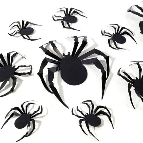 12Pcs/Set Horror Halloween Spider Wall Stickers With Double-Sided Tape Waterproof 3D Spider Wall Decal Home Decor Art Sticker