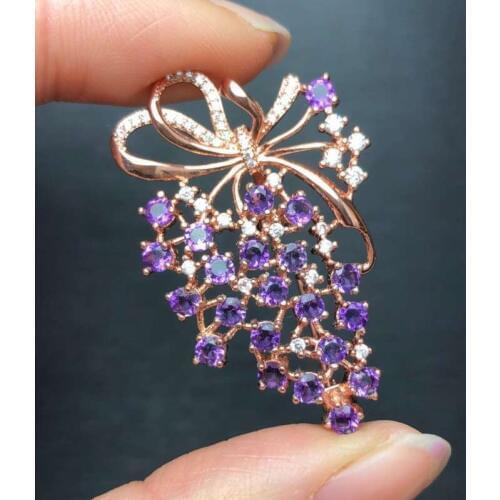 Amethyst brooch Natural and Real Amethyst Free shipping Amethyst 925 sterling silver brooch