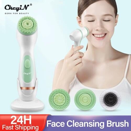 3 In 1 Electric Silicone Facial Cleansing Brush Rechargeable Skin Peeling Blackhead Removal Pore Cleanser Face Massager Device