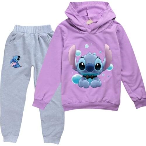 Kids Stitch Clothes Sets Christmas Costume Fashion Long Sleeve Cotton Sweatshirt Hoodies Tops Pants for Boys Girls
