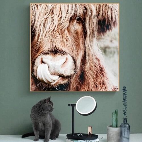 Wildlife Highland Cow Canvas Painted Posters Printed Wall Art Photos Cuadros Living Room Posters and Printed Home Decor