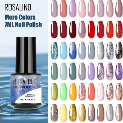 ROSALIND Gel Nail Polish 7ML Pure Colors Gel Polish UV Soak Off Semi Permanent Nail Lacquer For Manicure Base And Top Nail Art
