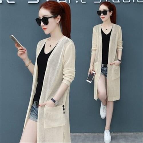 Women 2021 Summer Fashion Long Knitted Casual Thin Cardigan Sweater Tops Female Air Conditioning Cape Sun Protection Shirt Y5812