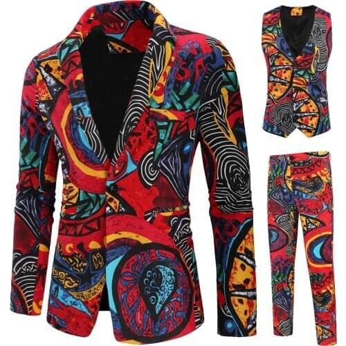 Chinese Style Floral Print High quality 2020 New Fshion men Suit Banquet Wear 2-3pcs set Slim Fit Wedding Costume homme