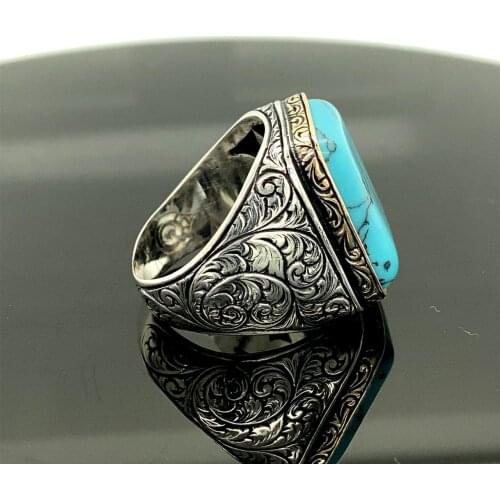 925 Sterling Silver Natural White Stone Turquoise Ring, Ottoman Jewelry Handmade