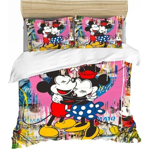 Disney Cartoon Mickey Minnie Pattern Bedding Set for Boys and Girls Duvet Quilt Pillowcase Cute Bedroom Decor with Color Print