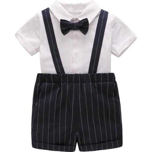 Baby Girls Clothes Sets Summer T-shirt+Bib pants 2-piece Gentleman kids Childrens Clothing Suit