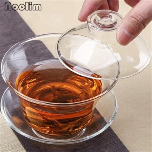 Creative Thickened Glass Gaiwan Teacup High Heat-Resistant Dispenser Hand Grab Tea Bowl with Cover Office Kung Fu Drinkware