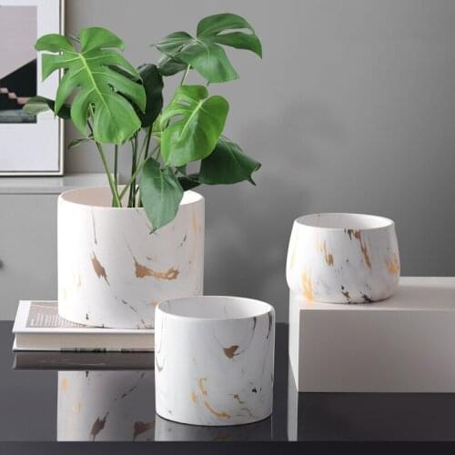 Creative Flowerpot Set Ceramic Marbling European Green Plants Furnishings Individual Nordic Style Green Pot In Living Room