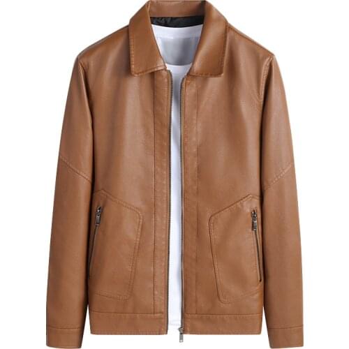 Men Brown Oversize Jacket PU Leather Slim Zip Up Motorcycle Jacket Faux Leather Moto Biker Jackets Male Long Sleeve Coat 4xl 3xl