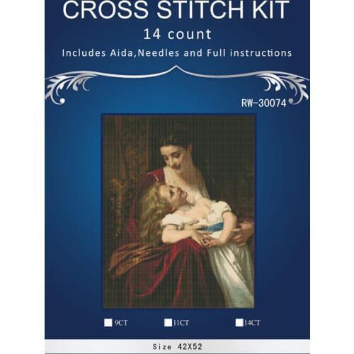 Mother and daughter, DIY Handmade Needlework Counted Cross Stitch Set Embroidery Kits 14CT Pattern Cross-Stitching Decoratin