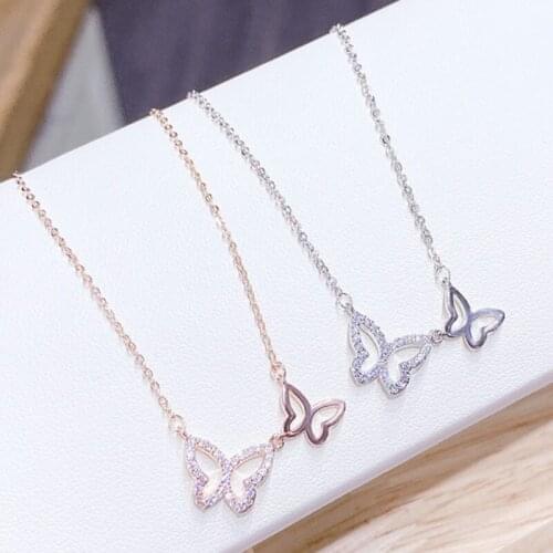 BOTU Simplicity Copper Two Butterflies Pendants Necklace for Womens Personalized Golden Fashion Pendant Femme Bijoux