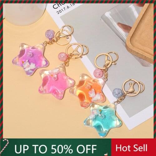 Fashion Creative Luminou Five-pointed Star Into Oil Quicksand Liquid Floating Keychain Pendant Jewelry Gift Genshin Impact Anime