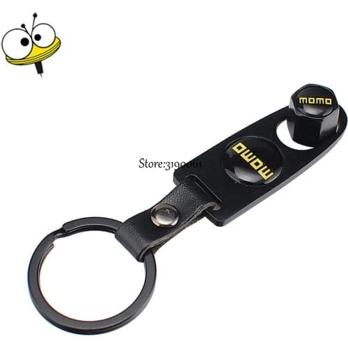MOMO Logo Steel Wheel Tire Valve Stems Caps Stainless Tire Valve With Keychain For Honda Civic Toyota Corolla Hyundai BENZ BMW