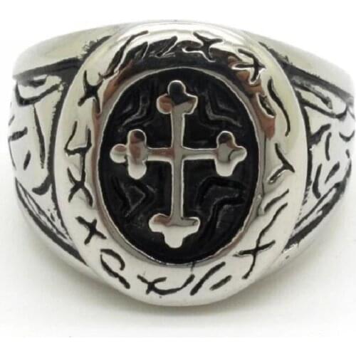 Jesus Christ Crucifixion Cross Men Silver color Ring Stainless Steel Vintage Jewelry Size 7-15