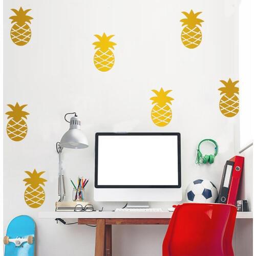 Set of 32 Pcs Pineapple Wall Stickers for Kids room cute gold pineapples wall decal Vinyl Art Decor Mural Removable A748