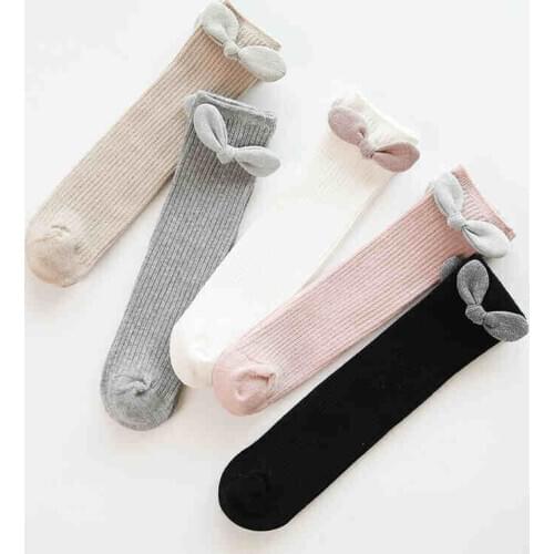 New Kids Socks Toddlers Girls Big Bow Knee High Long Soft Cotton Ribbed Bowknot Autumn Winter Warm Socks For Kids Candy Color