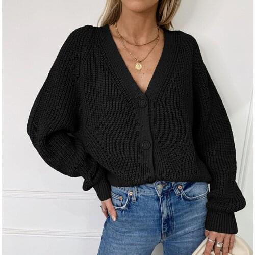 Long Sleeve V Neck Single Breasted Cardigan Woman Autumn Winter Sweaters Womens Knitting Cardigans 2020