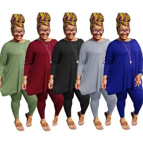 Solid Plus Size Female Tracksuit Womens Sets Long Sleeve Loose Maxi Pullover Tops and Skinny Legging Casual Sporty Two Pcs Suit