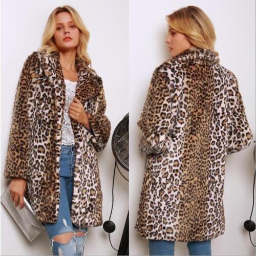 Autumn Leopard faux mink leather jacket womens winter long warm fur leather coat women slim jackets jaqueta de couro fashion