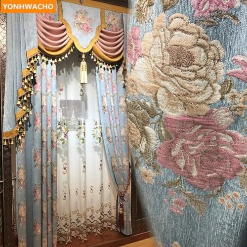 Custom curtains Palace luxury noble bedroom European chenille thick jacquard cloth blackout curtain tulle valance drape N983