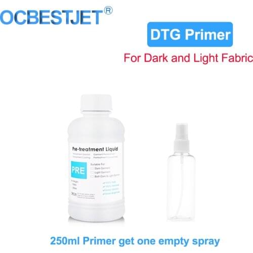 250ML DTG Primer Pre-Treatment Liquid For Textile Ink For DTG Printer with 100ml Empty Spray (For Light And Dark Color Fabric)