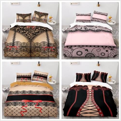 Sexy Lace Ribbon 3D Printed Bedding Set Womens Underwear Quilt Cover / Duvet Cover Set Bed Linens Bedclothes for Home Bedroom