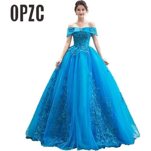 Blue Boat Neck Off Shoulder Quinceanera Dresses A Line With Appliques Lace Up Sweet 16 Dresses Vestidos De 15 Years Party Gowns