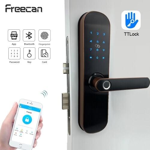 FREECAN Intelligent Electronic Door Lock, Smart Fingerprint Lock With Bluetooth APP Passcode RFID Card Mechanical Key