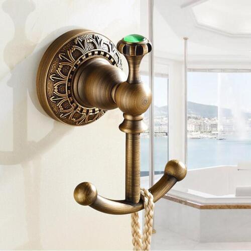 Vidric Solid Copper Robe Hooks Wall Hook Antique Brass Jade Double Clothes Hanger Towel Hooks gancho Bathroom Accessories