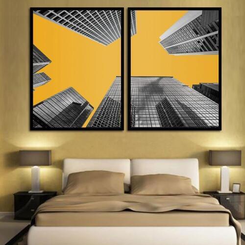 High Building Yellow Sky Modern Minimalist Oil Painting Poster and Print Living Room Decoration Home Decor B5251