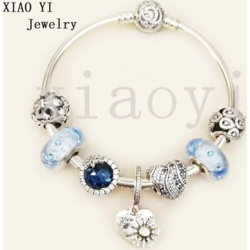 XIAOYI 2020 new 100% s925 Snowflake glass love water drop cats eyes high quality jewelry custom Bracelet suitable for wedding