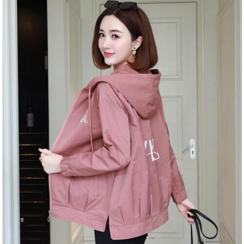 2020 New Autumn Women Jacket Hooded Causal Windbreaker Female Loose Basic Coat Zipper Lightweight Jackets Outwear Plus Size 5XL