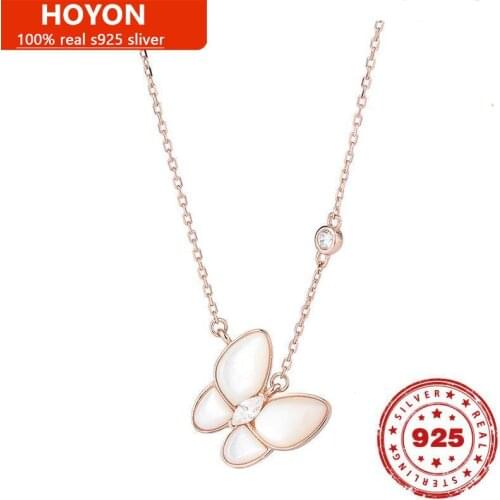 Real S925 Sterling Silver Diamond Butterfly Pendant Necklace For Women AAA Zircon Rose Gold White Gold Pendant Necklace Jewelr