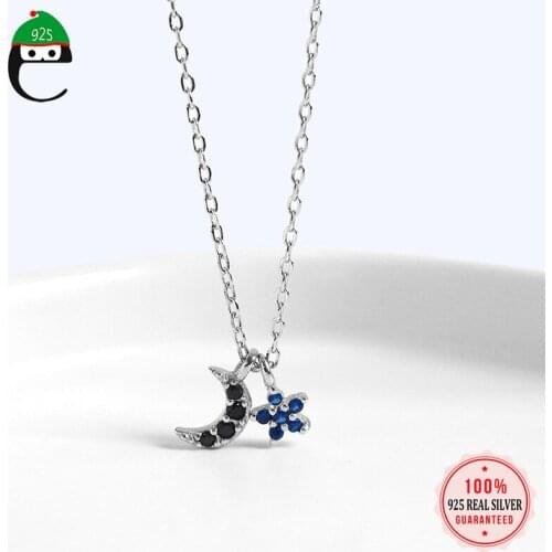 ElfoPlataSi Real 925 Sterling Silver Fashion Ins Star Moon CZ Clavicle Necklace for Women Wedding Party S925 Jewelry Gift DA1393