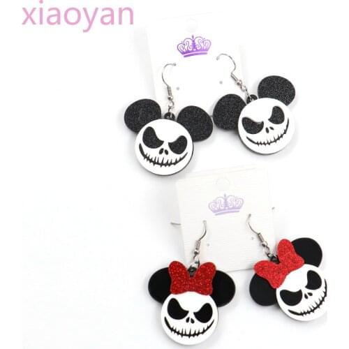 1pair) Nightmare Before Christmas Earrings Mouse Head Jack Dangle Earrings Holiday Acrylic Earrings