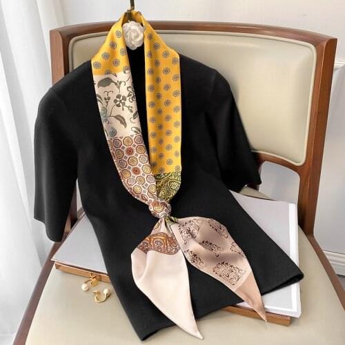 2021 Silk Scarf Women Neckerchief Skinny Handle Bag Ribbon Scarves Hairband Female Neckerchief Tie Wraps for Ladies