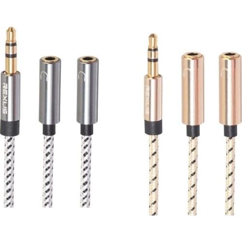 2X REXLIS(9.8Inch) 3.5mm Dual Headphone Jack Splitter Adapter, AUX Stereo Earphone Earbuds Y Audio Split (Gray&Gold)