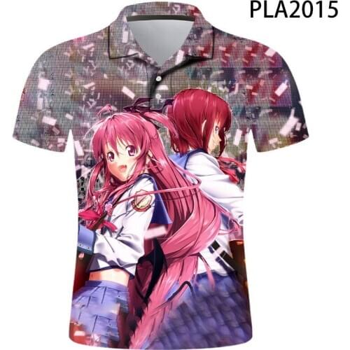 3D Printed Hombre Camisas De Polo Angel Beats Harajuku Men Casual Fashion Short Sleeve Comics Streetwear Shirts Cool Ropa