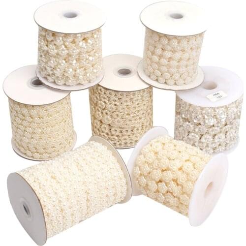 2 Yard/Lot Abs Imitation Flower Beads Chain Trim For Diy Handmade Clothing Decoration Necklace Jewelry Crafts Accessories