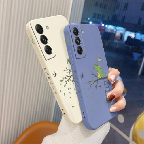 Dinosaur Square Soft Case For Samsung Galaxy S21 S20 FE S10 Note 20 10 Plus A72 A52 A42 A32 A71 Liquid Silicone Phone Cover Case