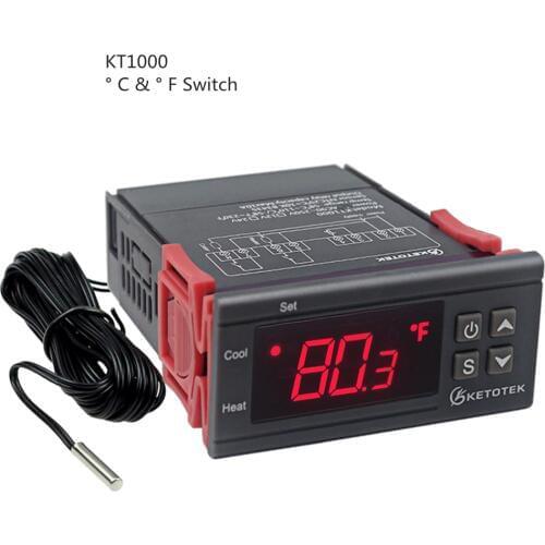 Digital KT1000 Temperature Controller C/F Thermostat 10A Relay Thermoregulator Heating Cooling Switch Regulator for incubator