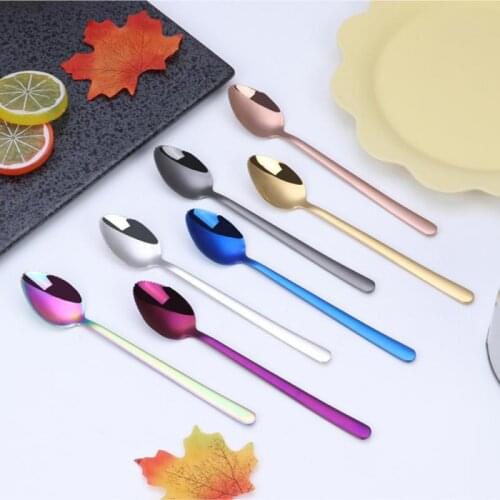 Stainless Steel Childrens Apple Spoon Titanium-plated Mud Scraping Fruit Grapefruit Ice Bar Special Rainbow Tableware Dessert