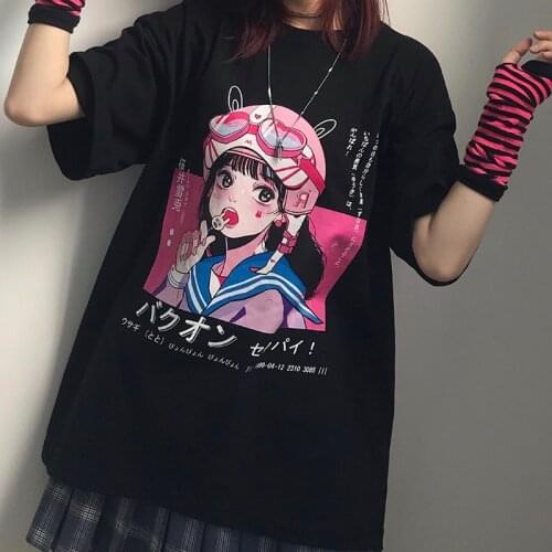 Summer Kawaii Girls Anime Female Tops Aesthetic Loose Women Punk Dark Grunge Streetwear Ladies Harajuku Goth Y2K T-Shirt Clothes