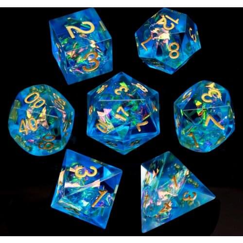 Haxtec Sharp Edge Dice Set D&D 7 Piece Blue Mylar Polyhedral DND Dice for Roleplaying Dice Games-Ultra Space