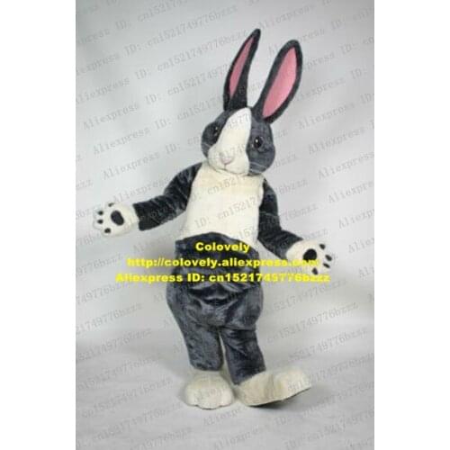 Happy Gray Rabbit Hare Bunny Coniglio Leveret Mascot Costume Adult Size With Long Pink Gray Ears Bright Black Eyes No.7447 FS