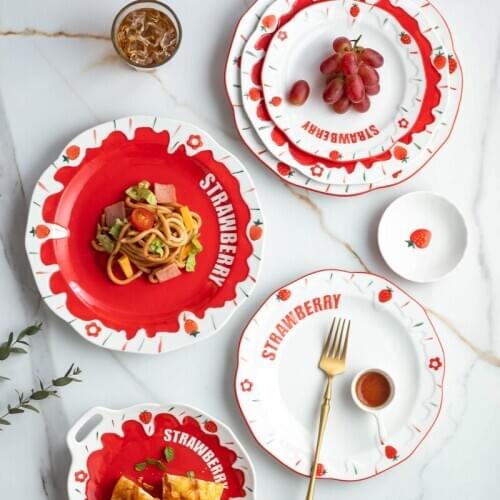 Northern Europe Creative Lovely Hand-painted Strawberry Breakfast ins Ceramic Home Dish Plate Breakfast Western Steak Plate